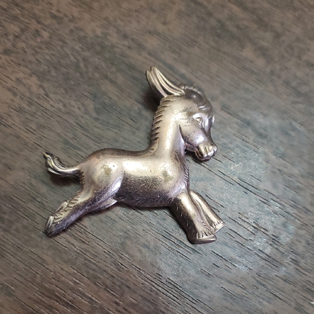 Silver Donkey Brooch